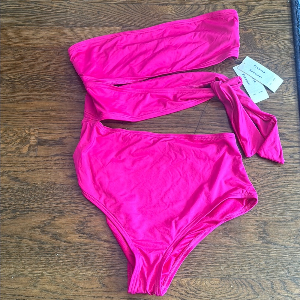 Proenza Schouler electric pink one piece bikini with tie
